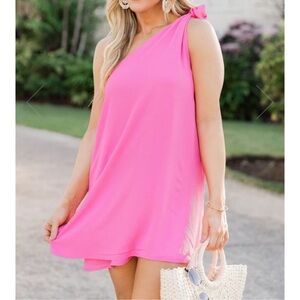 Pink Lily Vibrant Pink One-Shoulder Dress